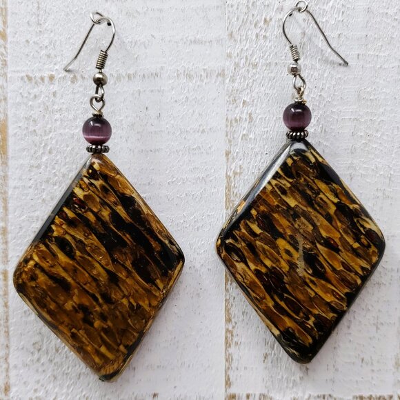 Natural Brown Diamond-Shape Earrings - Picture 1 of 5